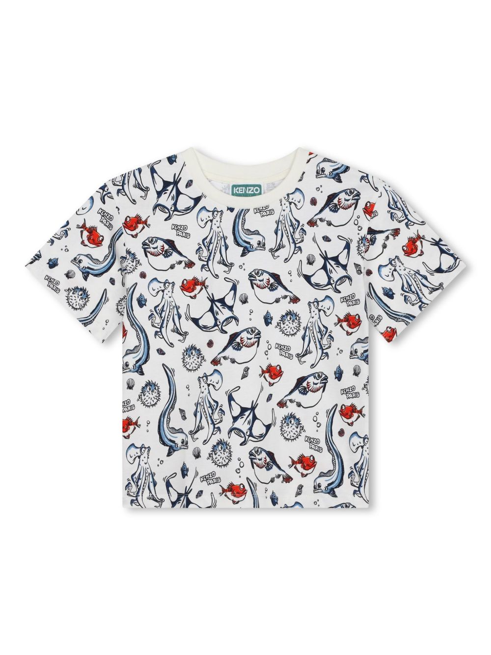 Kenzo Kids 海洋生物印花棉T恤 - 白色
