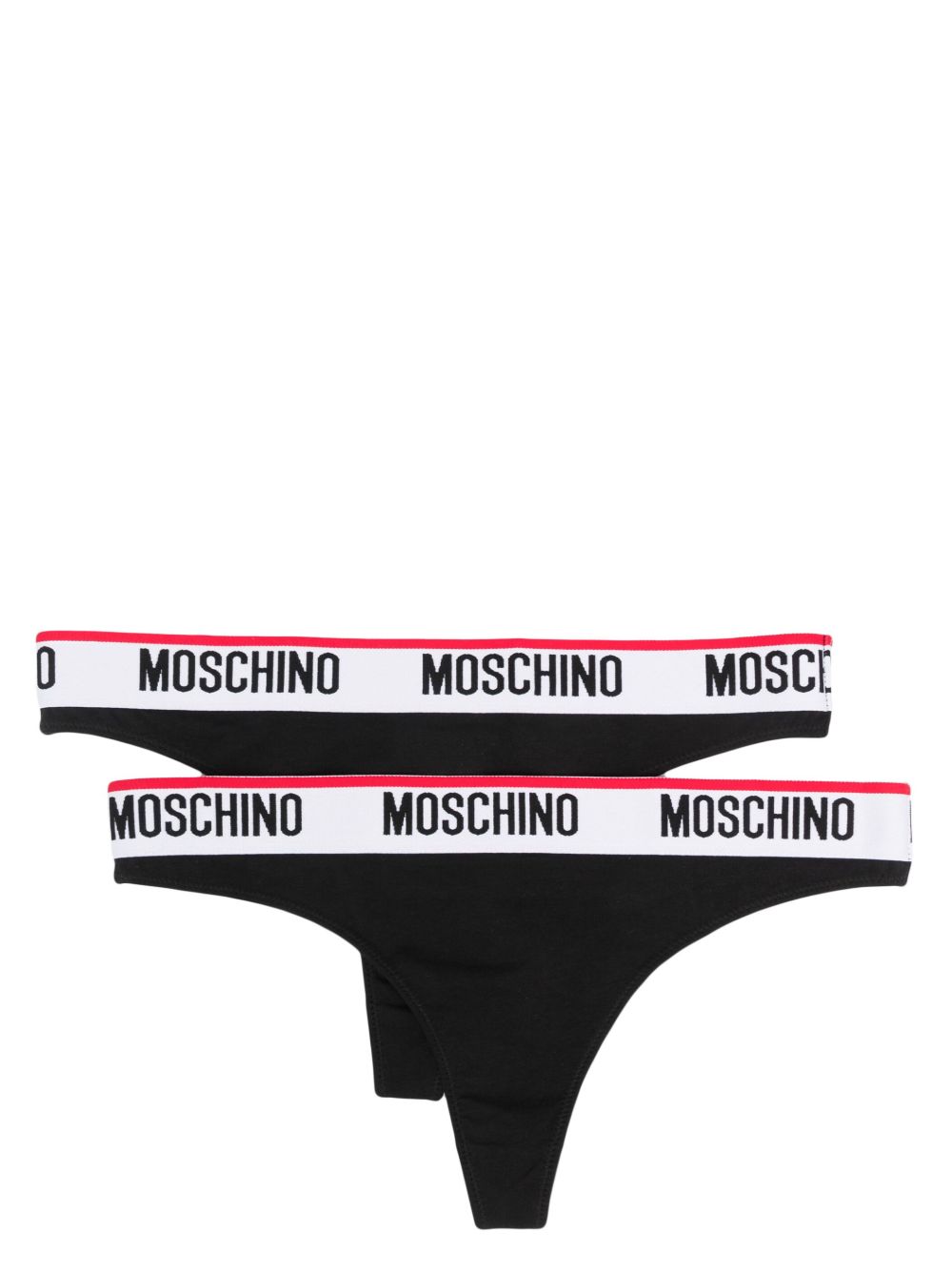 Moschino logo裤腰平纹针织丁字裤 - 黑色
