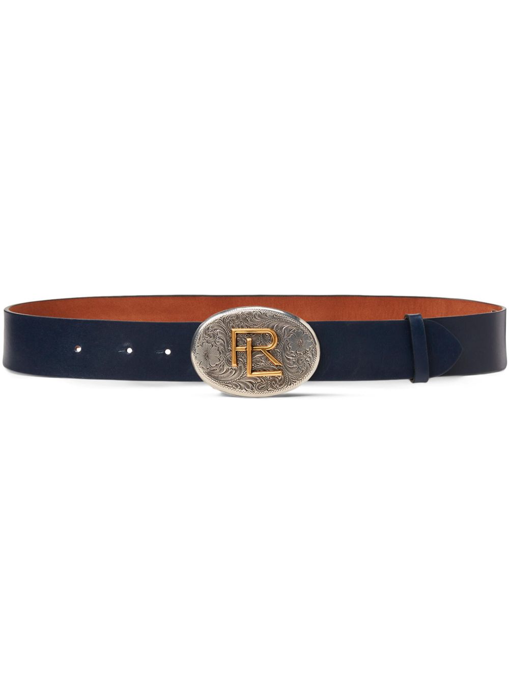 Ralph Lauren Collection logo扣环皮质腰带 - 蓝色