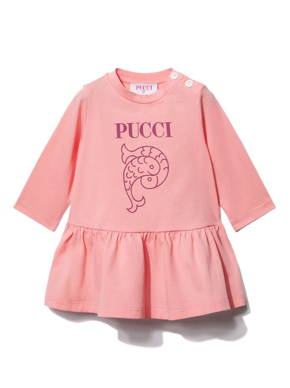 PUCCI Junior logo印花棉连衣裙 - 粉色