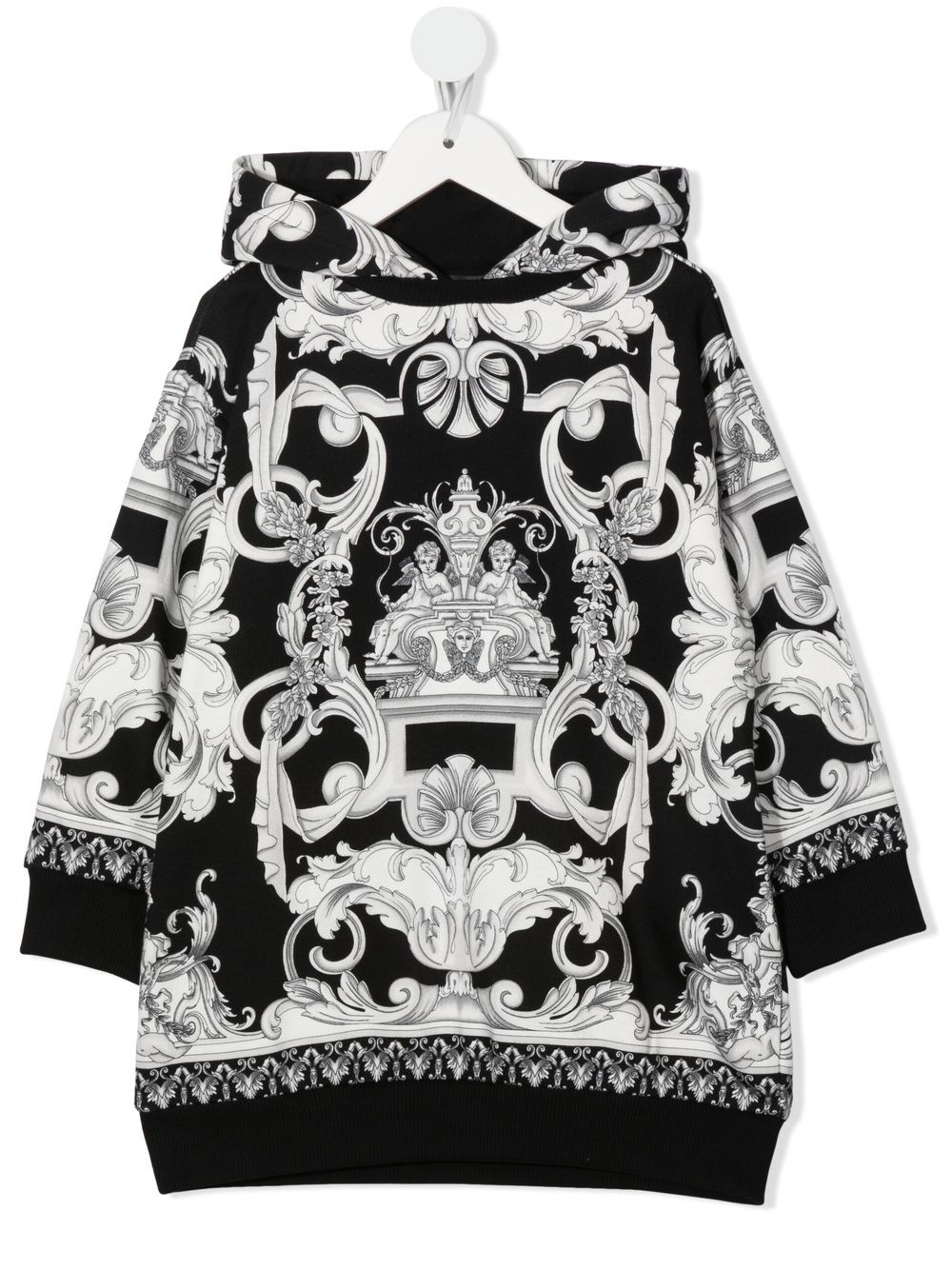 Versace Kids 范思哲 Baroque 印花连帽卫衣式连衣裙 - 黑色