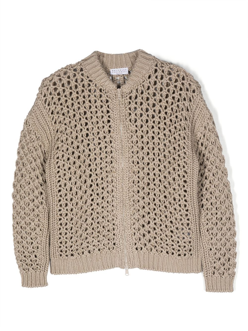 Brunello Cucinelli Kids 钩编针织棉开衫 - 中性色