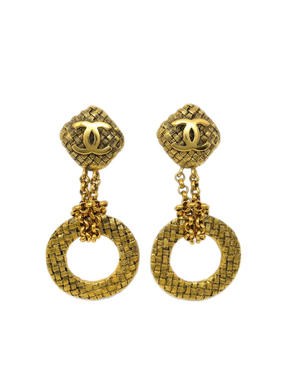 CHANEL Pre-Owned CC 菱形绗缝夹扣式耳环（1990-2000年典藏款） - 金色