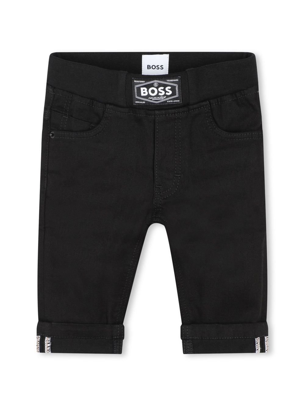 BOSS Kidswear logo贴花翻边牛仔裤 - 黑色