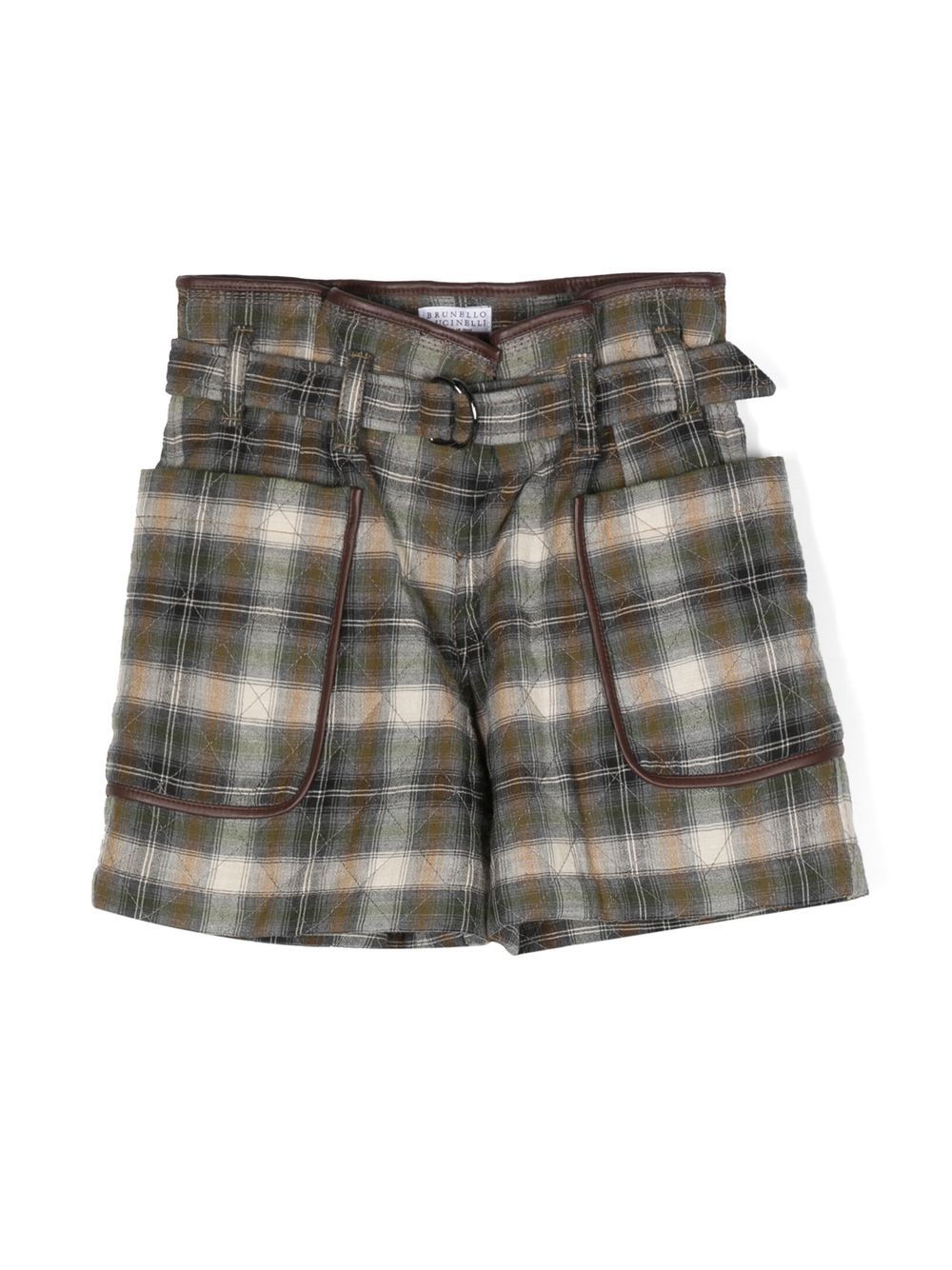 Brunello Cucinelli Kids 格纹绗缝短裤 - 中性色