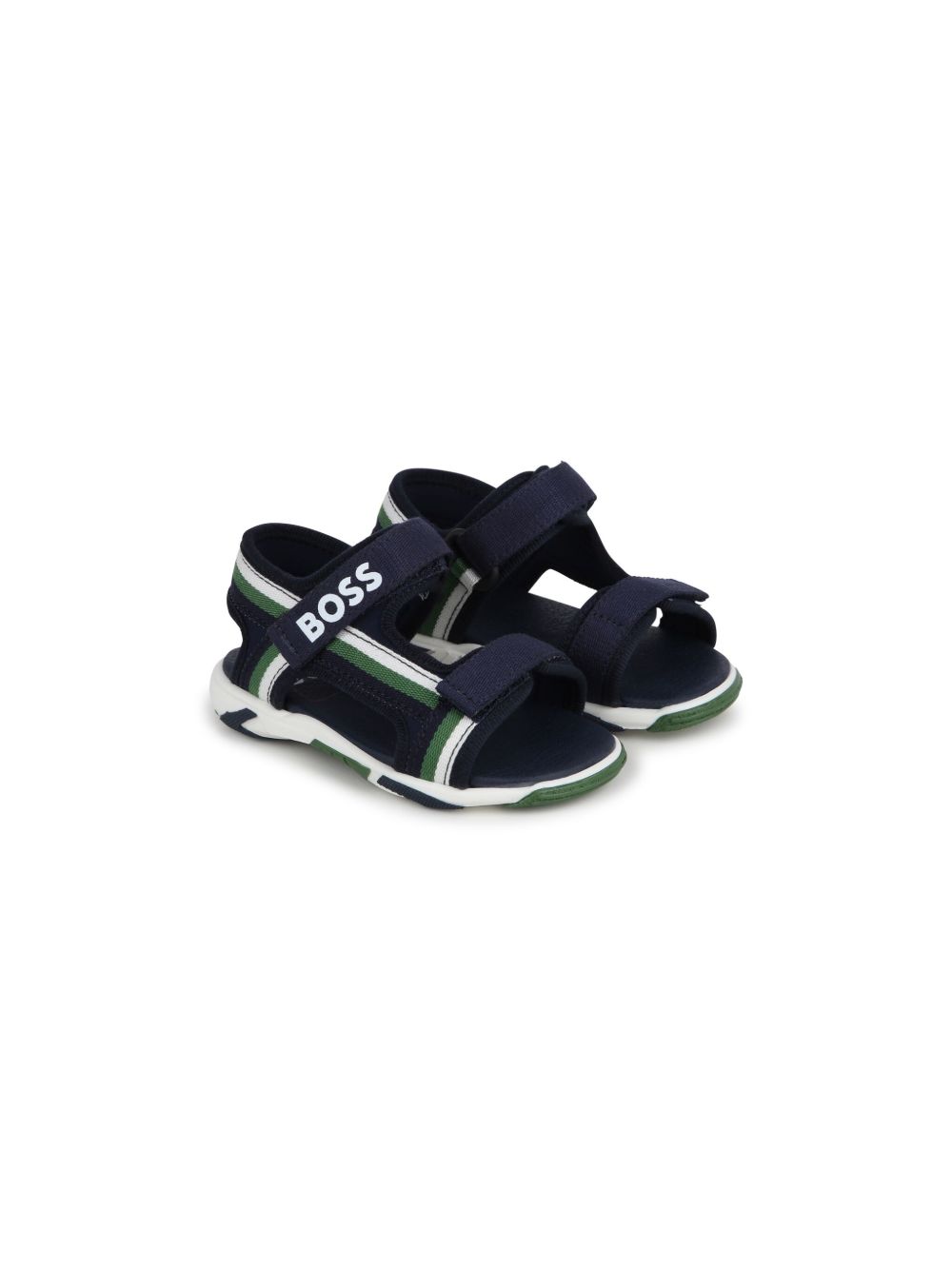 BOSS Kidswear 条纹细节魔术贴凉鞋 - 蓝色