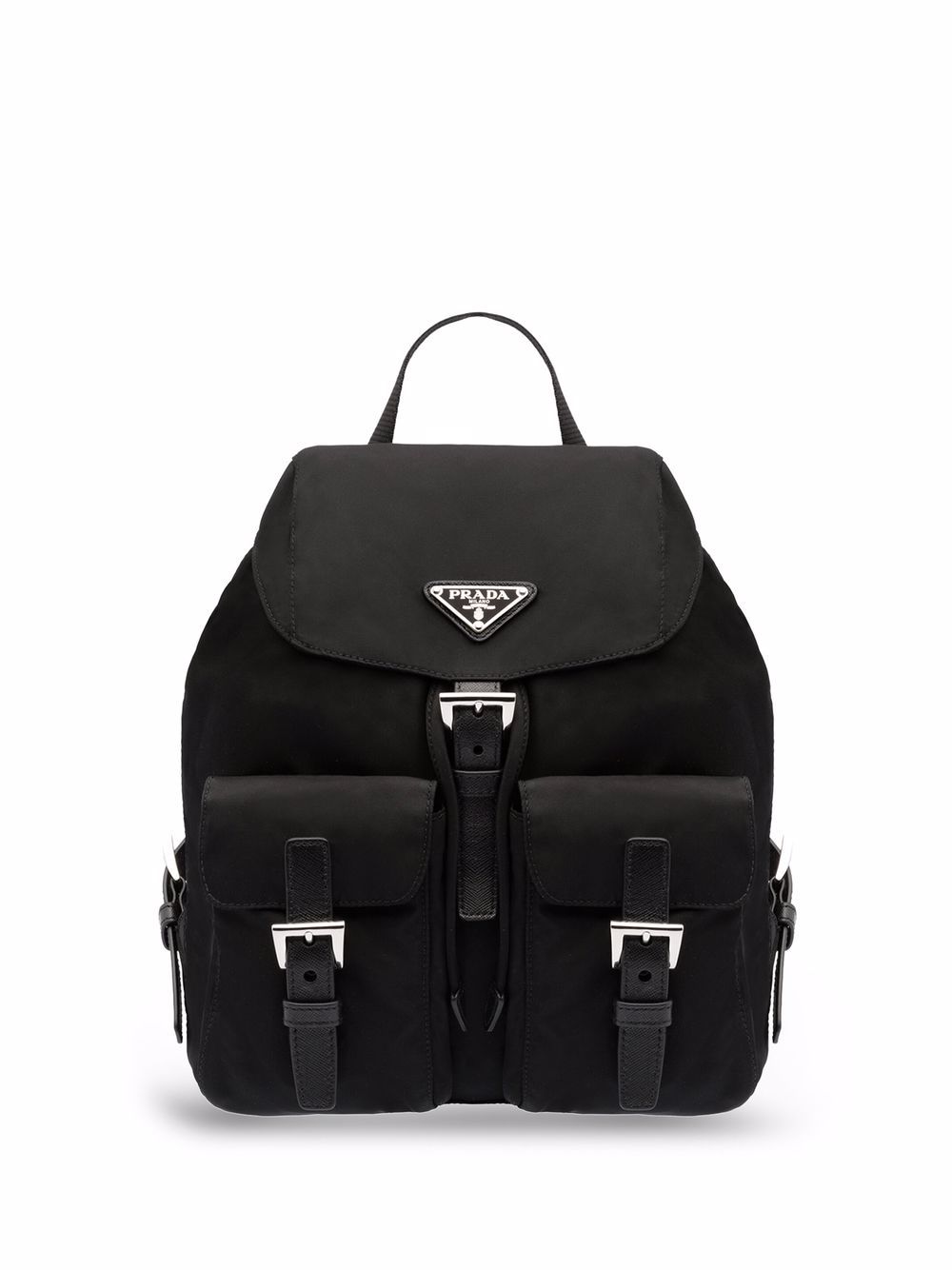 Prada logo标牌双肩包 - 黑色