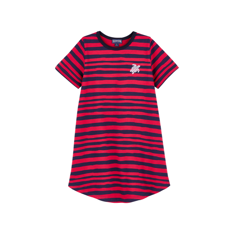 Vilebrequin Girls Organic Cotton Dress Turtles Stripes - Gustine - Red - Size 6