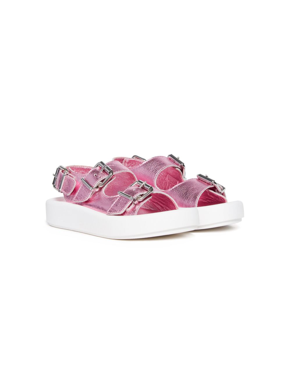 MM6 Maison Margiela Kids 扣环皮质凉鞋 - 粉色