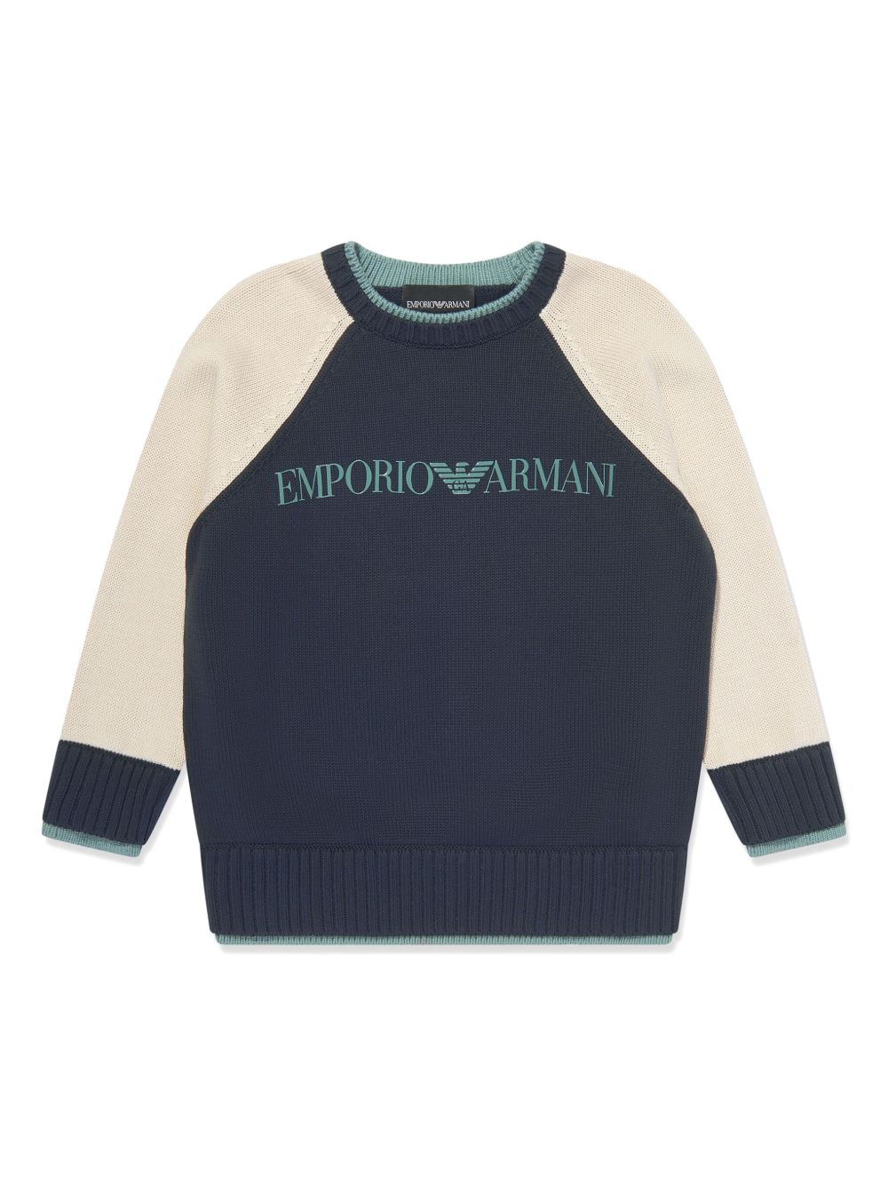 Emporio Armani Kids logo印花拼接毛衣 - 蓝色