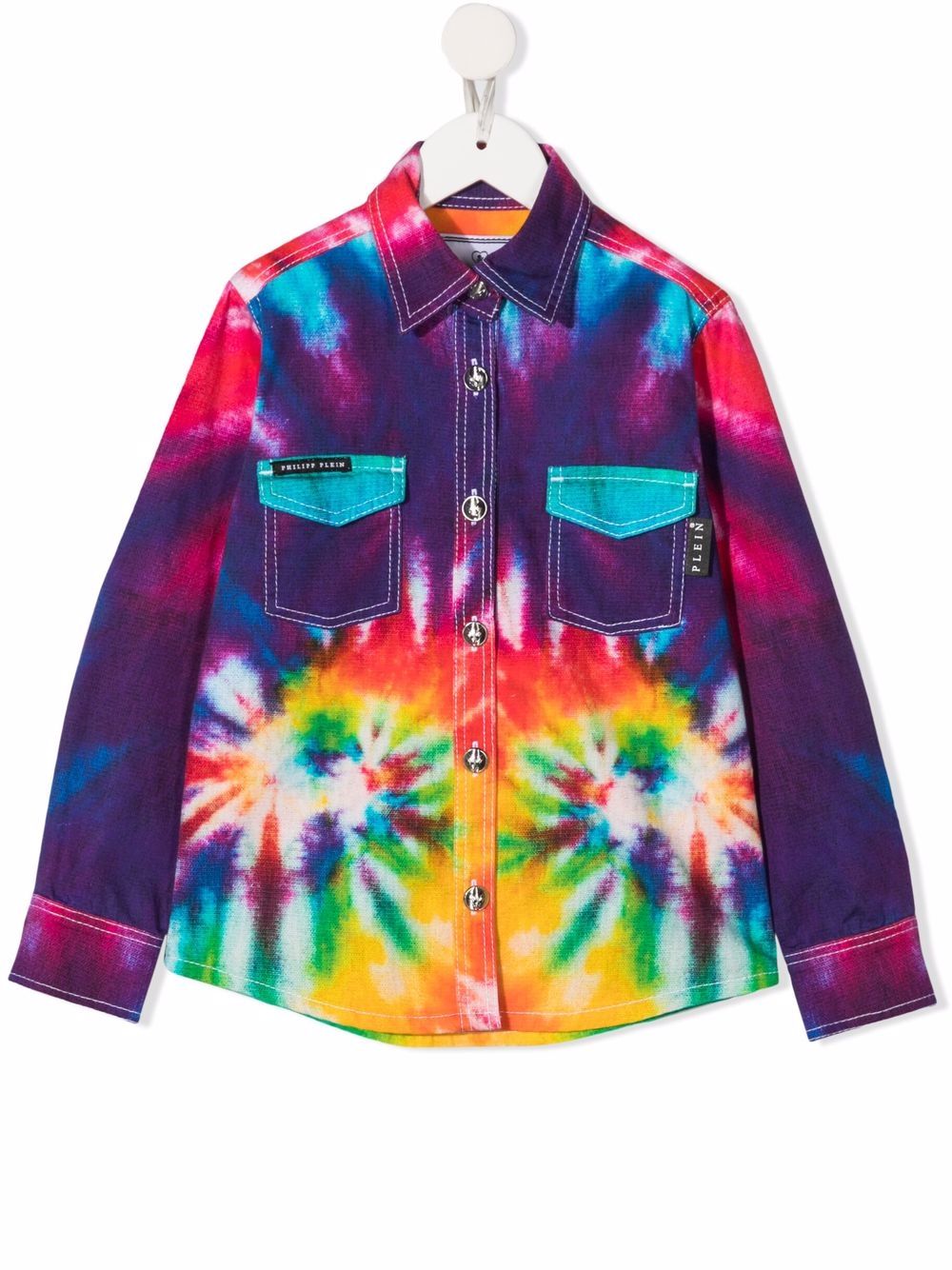 Philipp Plein Junior 扎染牛仔衬衫 - 绿色