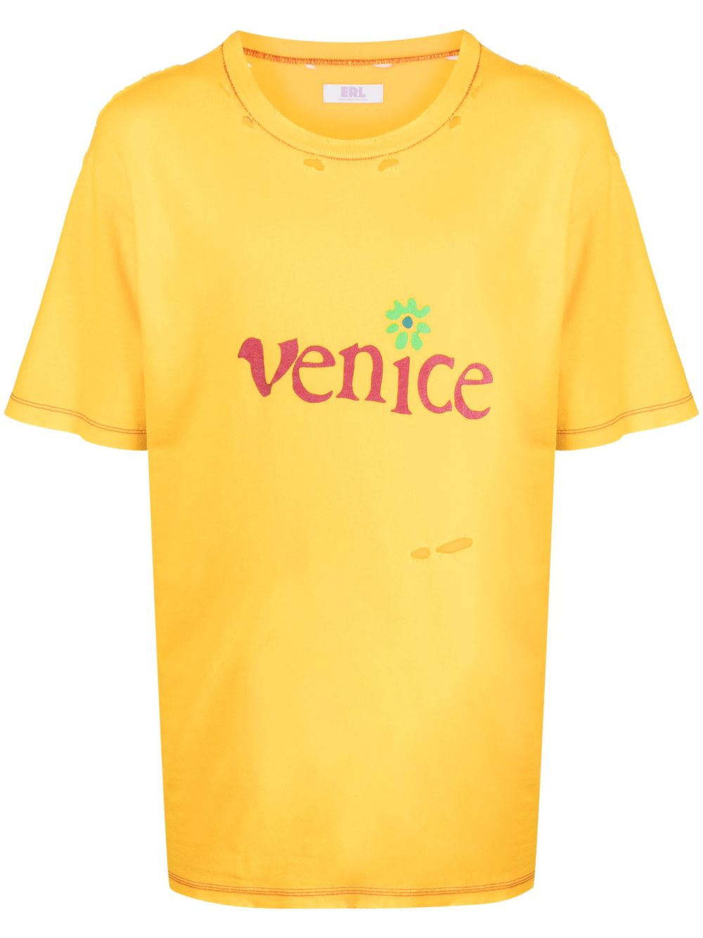 ERL Venice 印花仿旧T恤 - 黄色