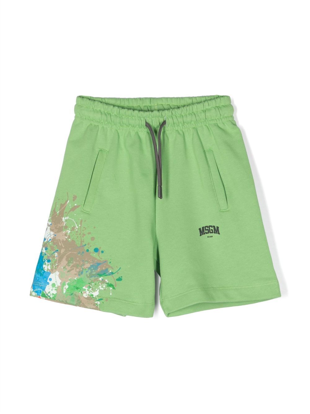 MSGM Kids 泼漆效果印花棉短裤 - 绿色
