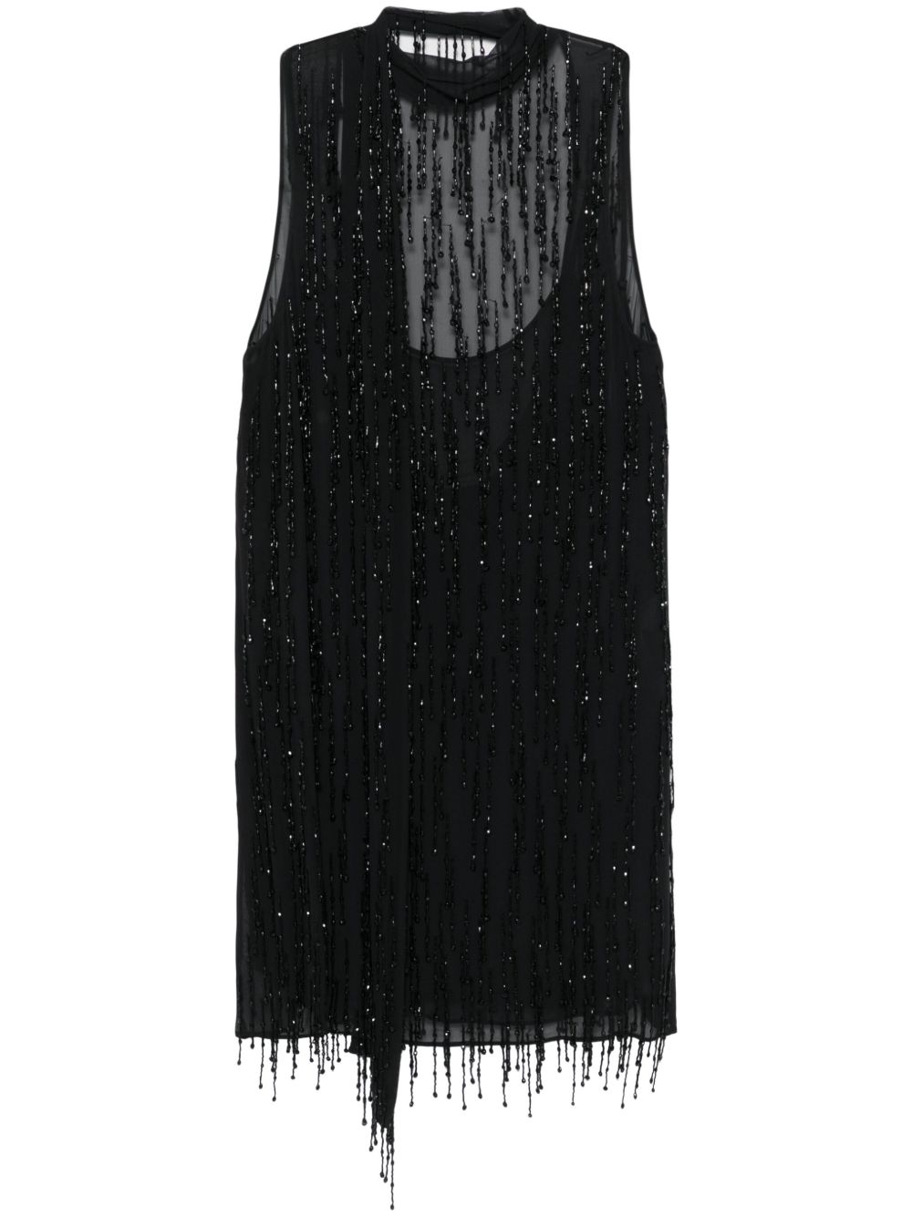 Blumarine 串珠缀饰乔其纱迷你连衣裙 - 黑色