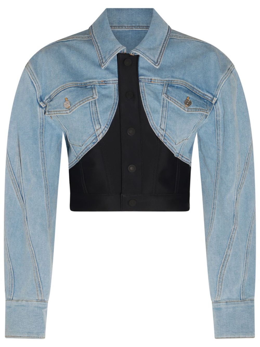 Mugler cropped denim jacket - 蓝色