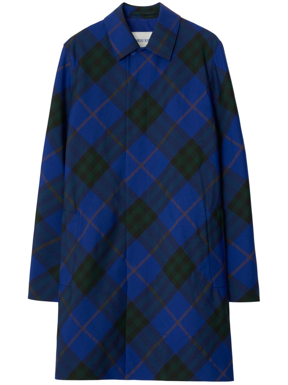 Burberry 格纹斜纹布单排扣外套 - 蓝色