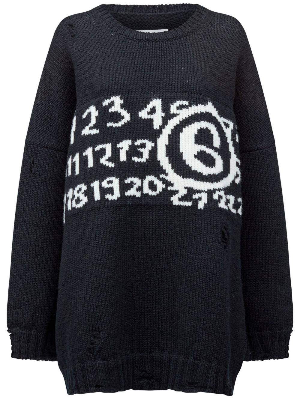 MM6 Maison Margiela Numbers 图案落肩毛衣 - 黑色