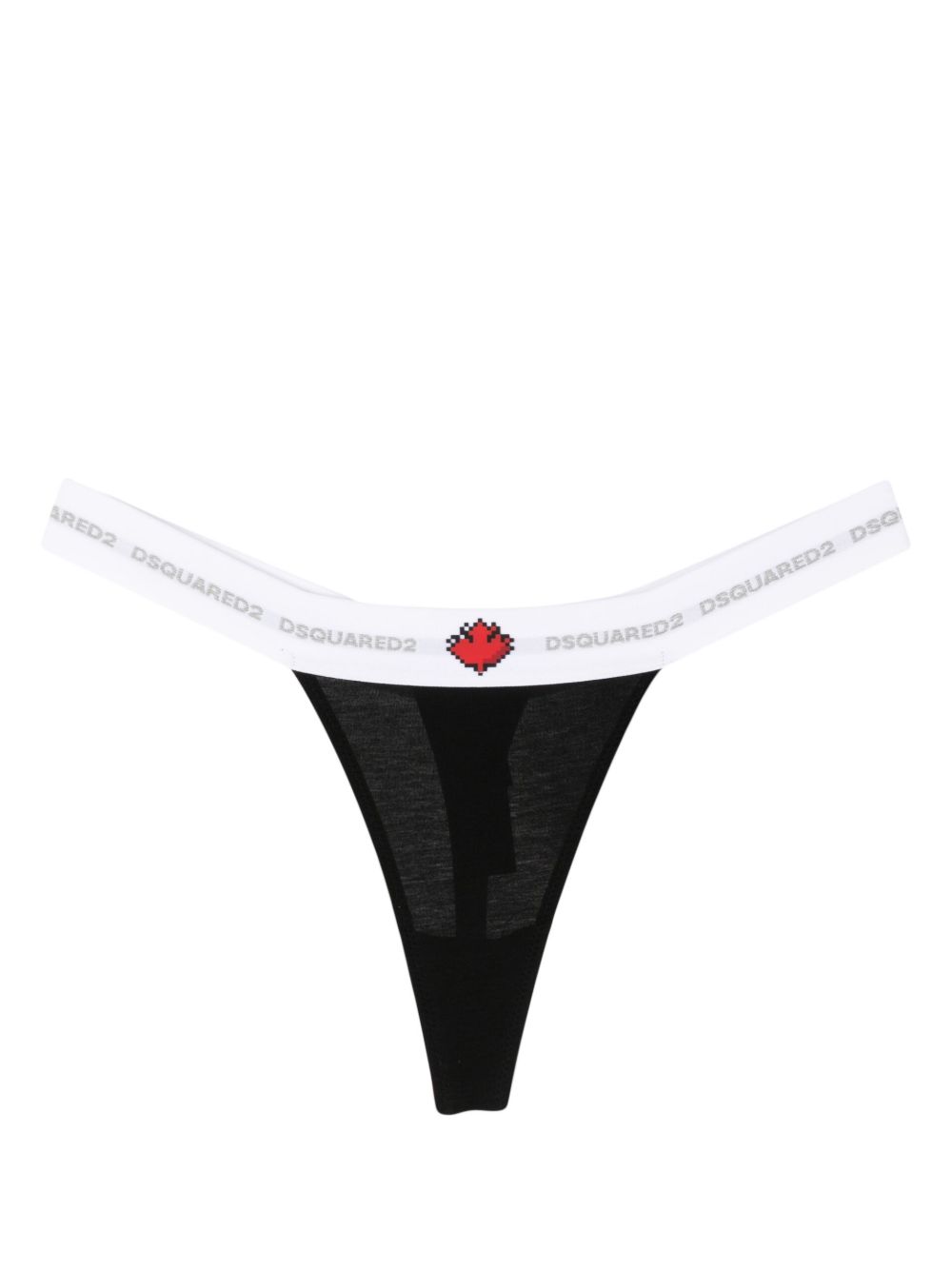 DSQUARED2 logo裤腰弹性棉丁字裤 - 黑色