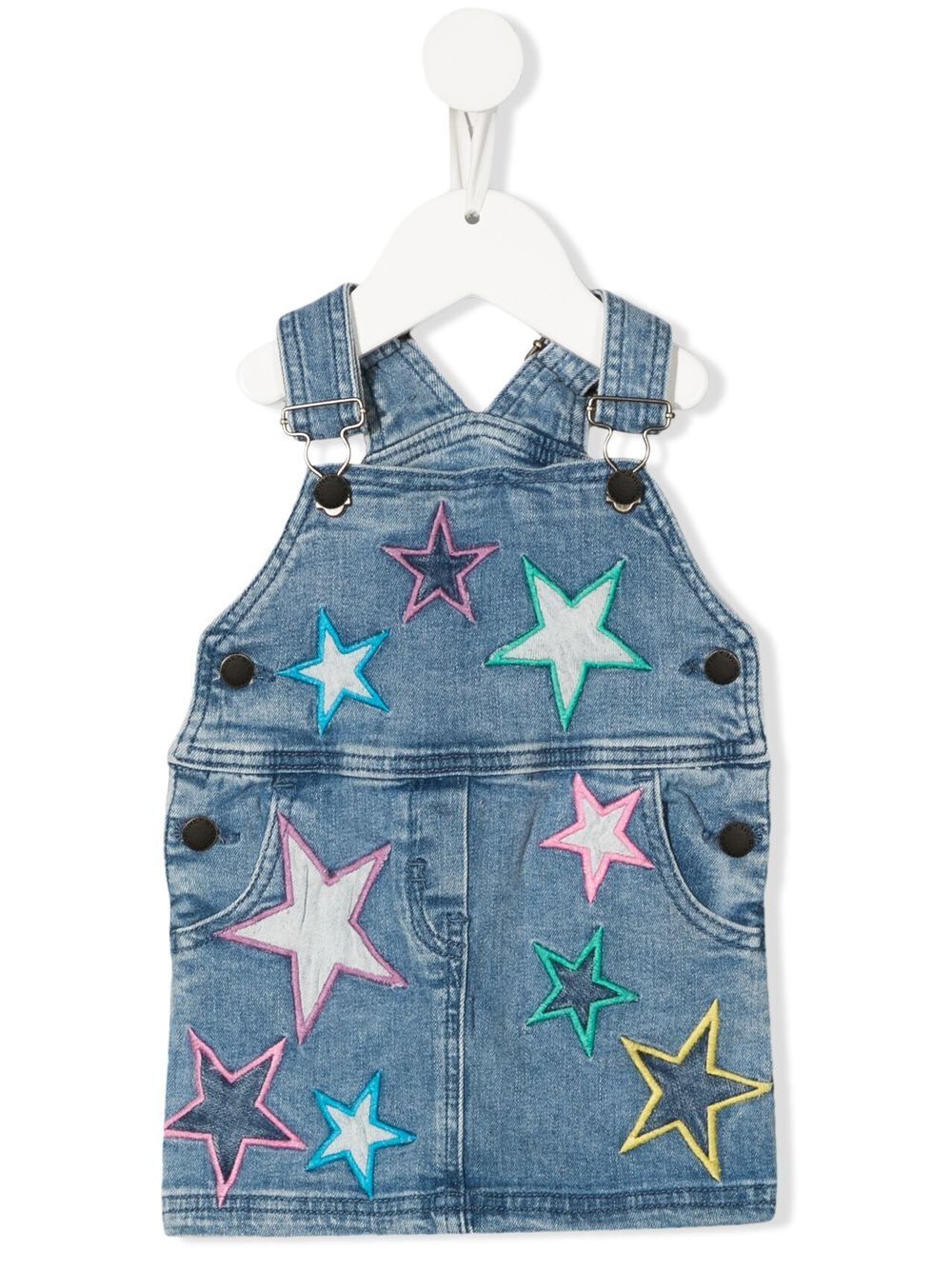 Stella McCartney Kids 斯特拉·麦卡特尼 星星刺绣贴花围裙式连衣裙 - 蓝色