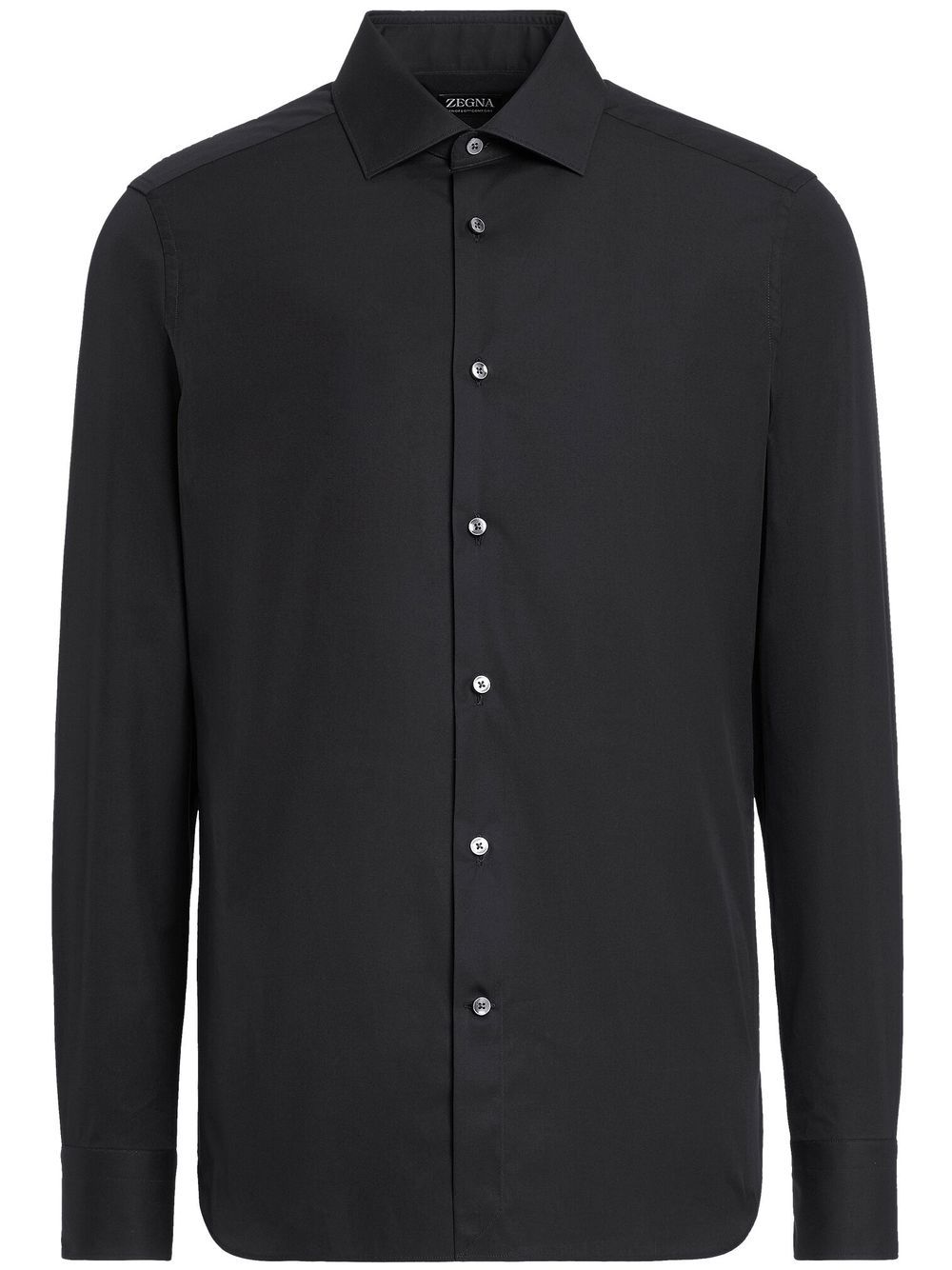 Zegna 宽领长袖衬衫 - 黑色