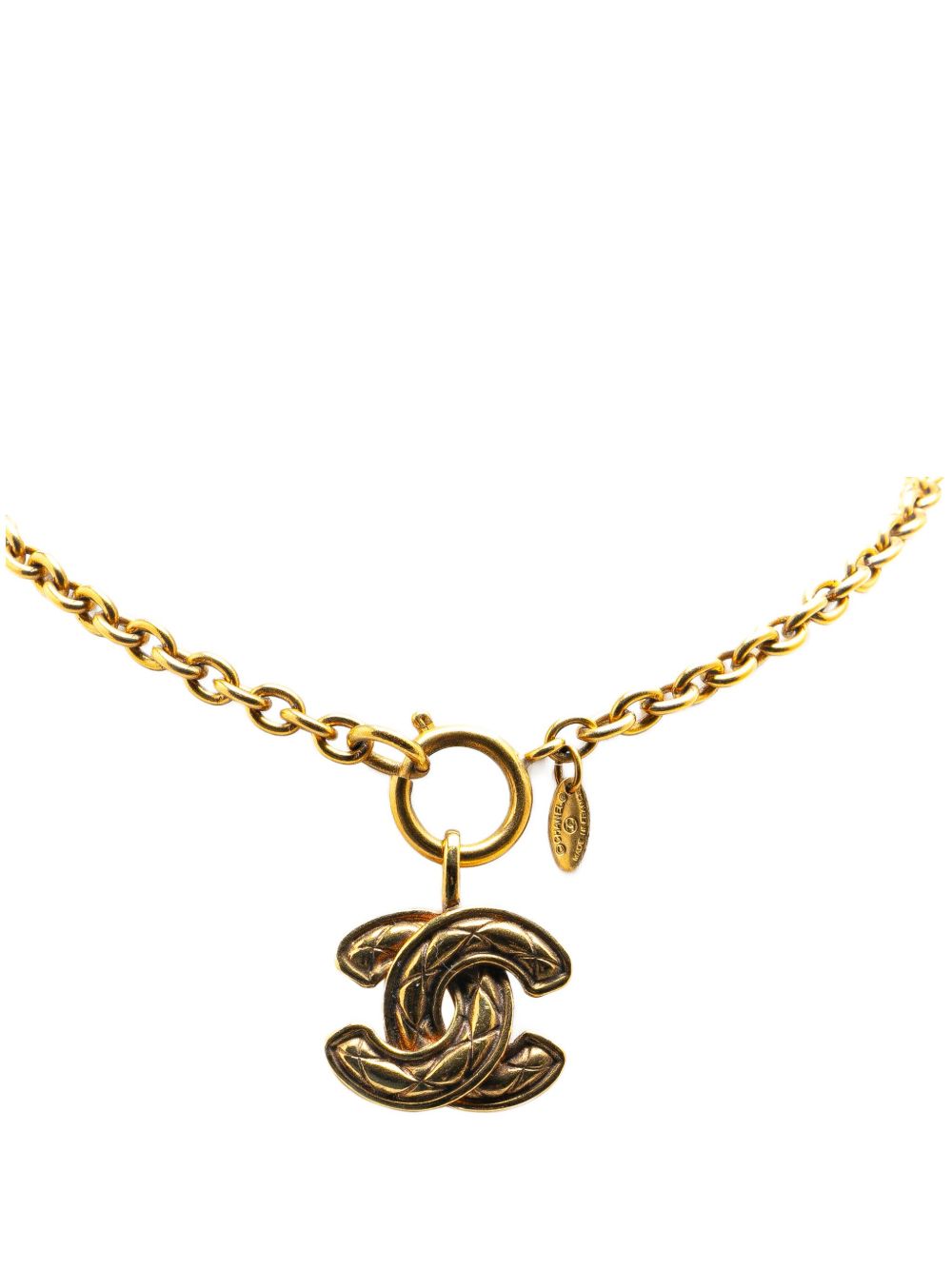 CHANEL Pre-Owned 镀金 Quilted CC 吊饰项链（1970-1980年典藏款） - 金色