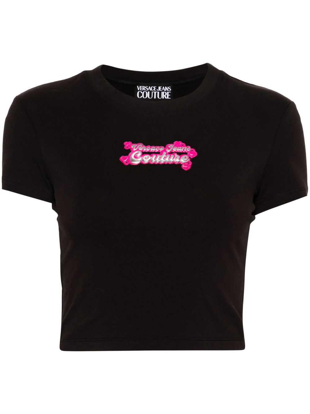 Versace Jeans Couture logo 贴花短款T恤 - 黑色
