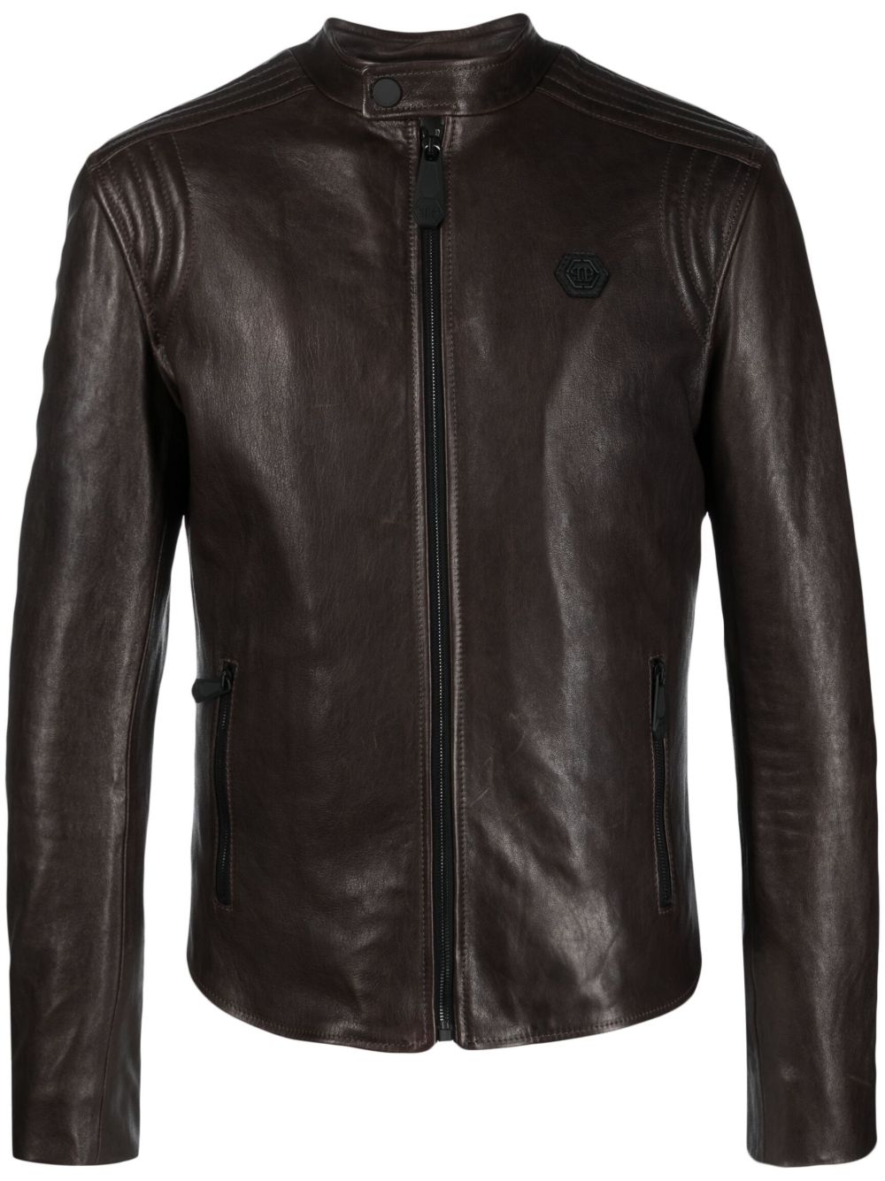 Philipp Plein 填充皮质机车夹克 - 褐色