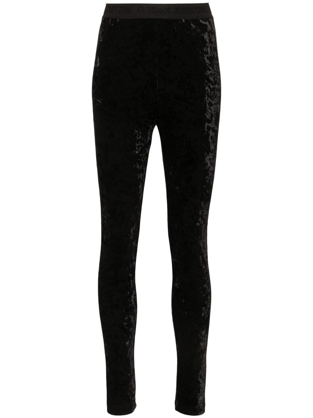 Versace Jeans Couture logo腰边丝绒打底裤 - 黑色