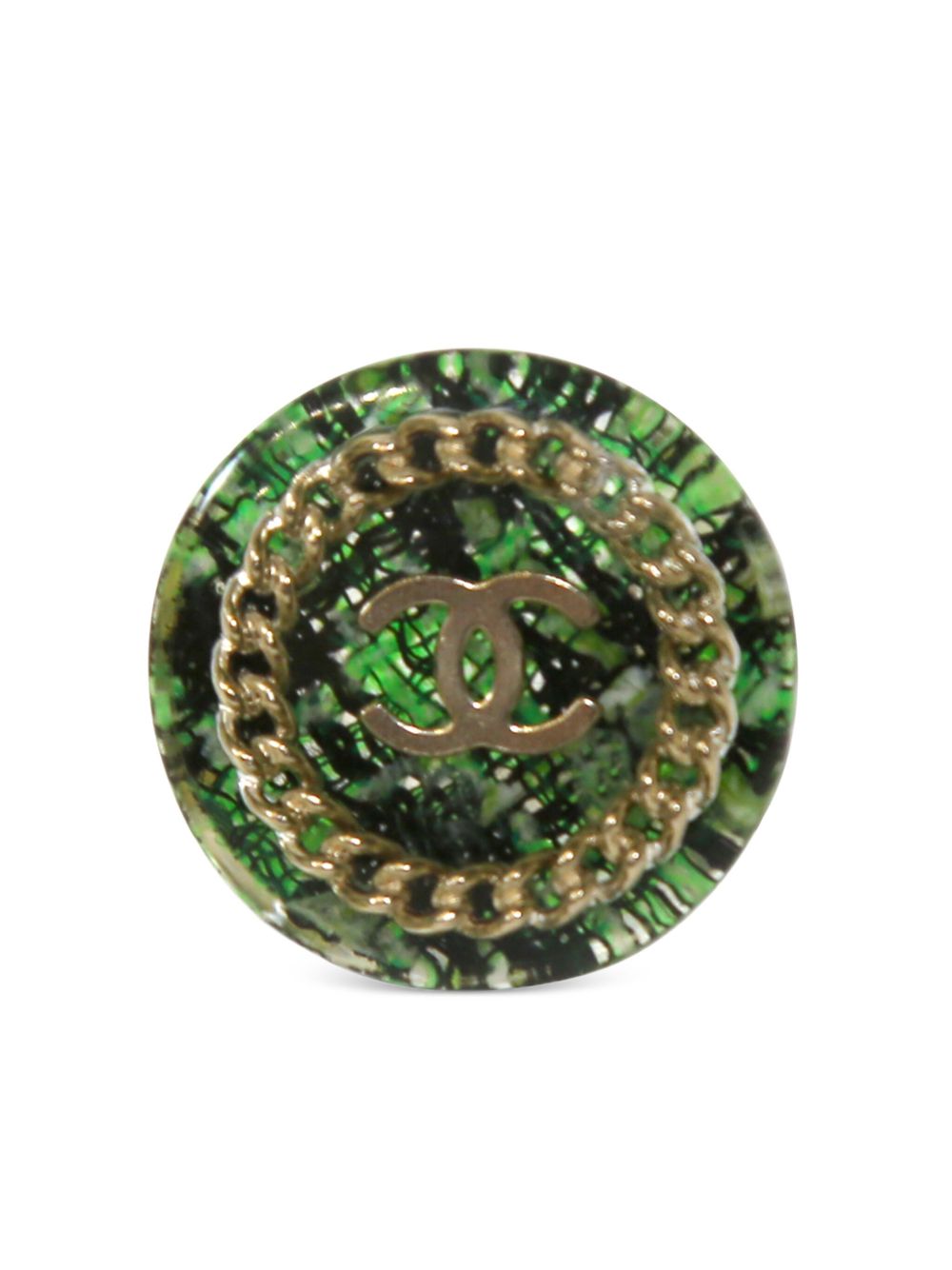 CHANEL Pre-Owned CC 粗花呢戒指（典藏款） - 绿色