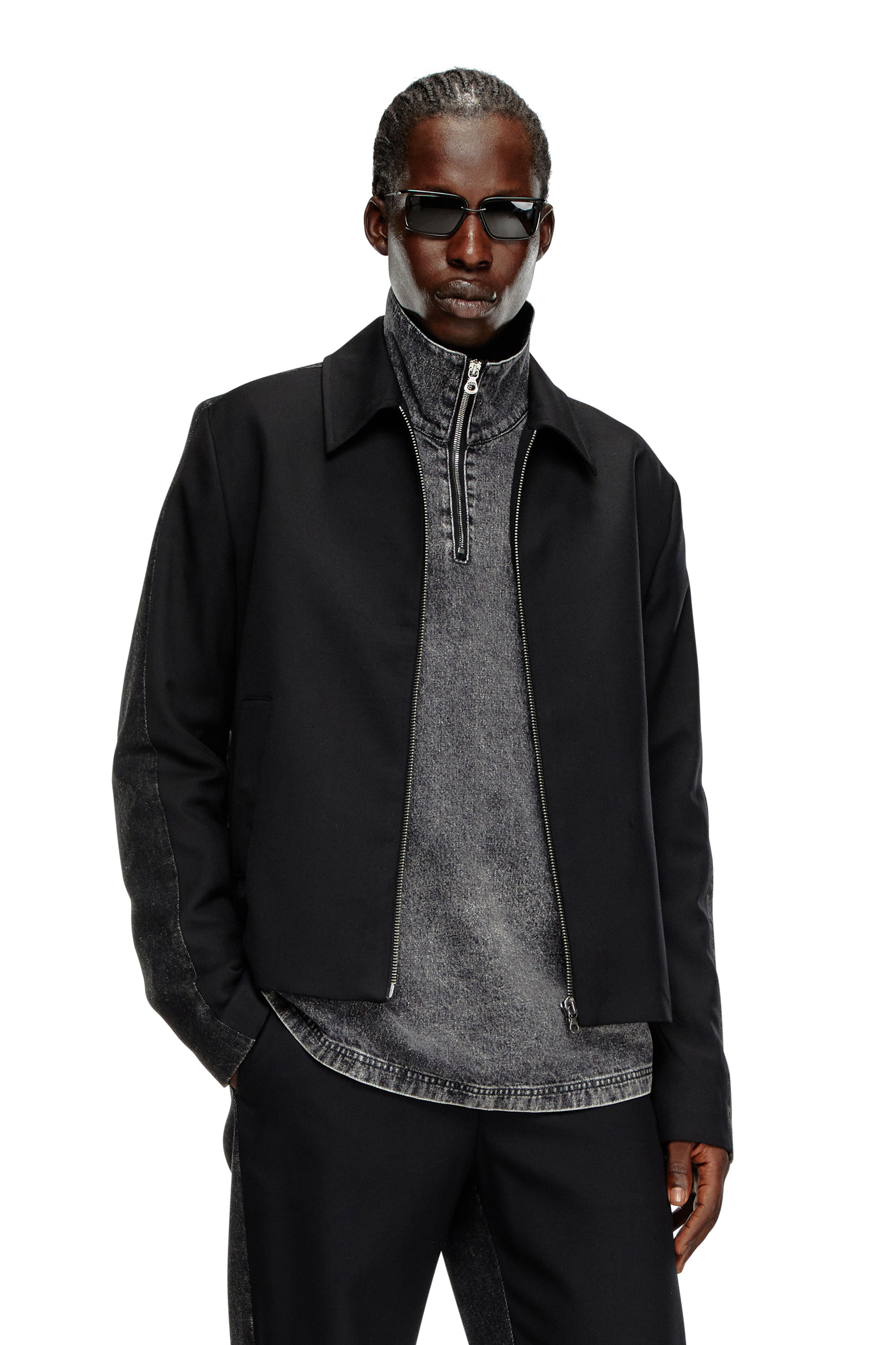 Diesel - Blouson jacket in wool blend and denim - Jackets - Man - Black