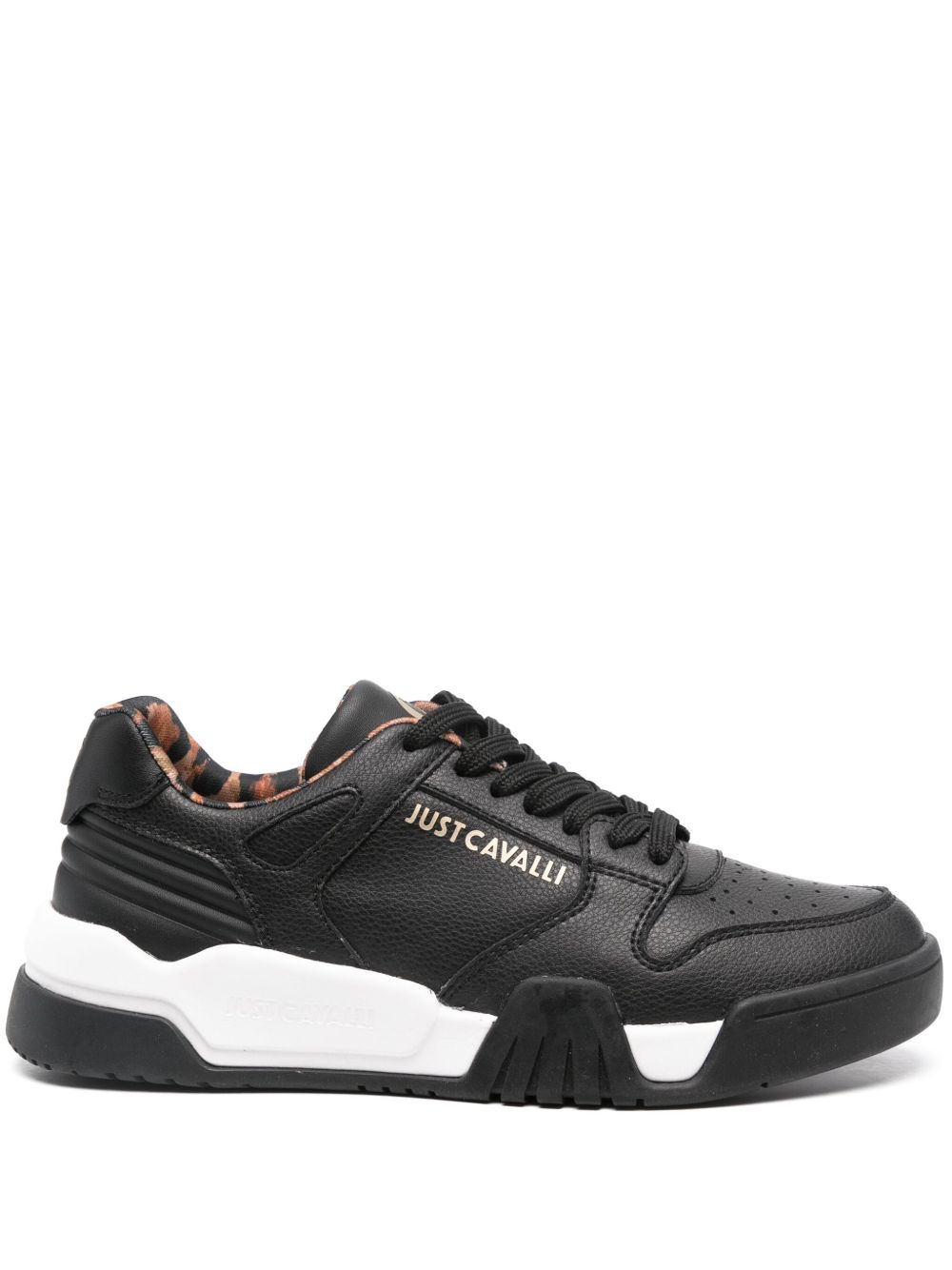 Just Cavalli logo压纹皮质运动鞋 - 黑色