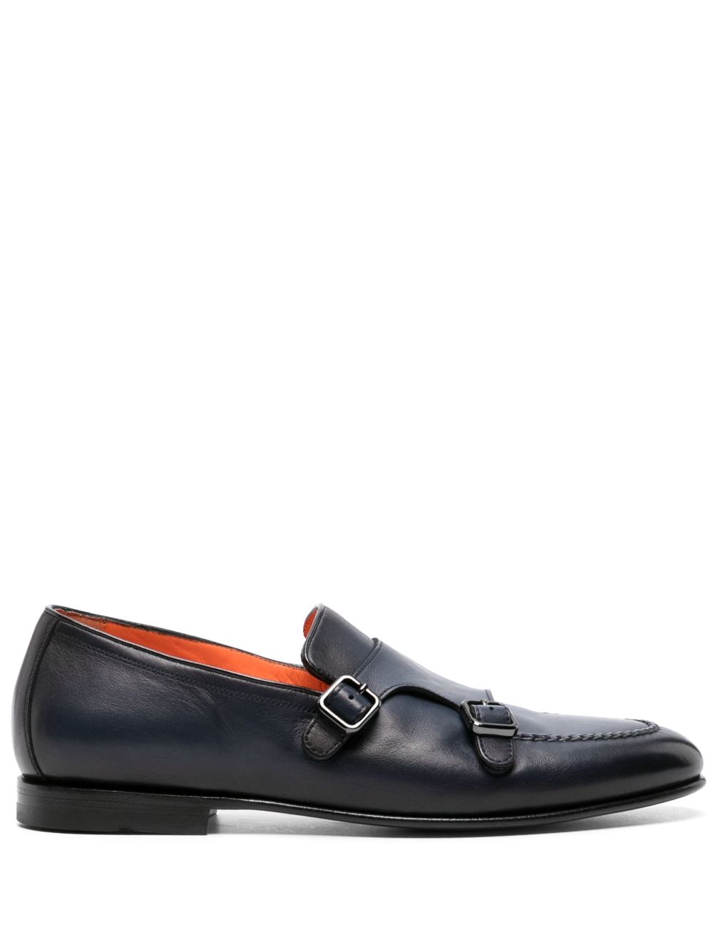 Santoni 双扣环皮质孟克鞋 - 蓝色