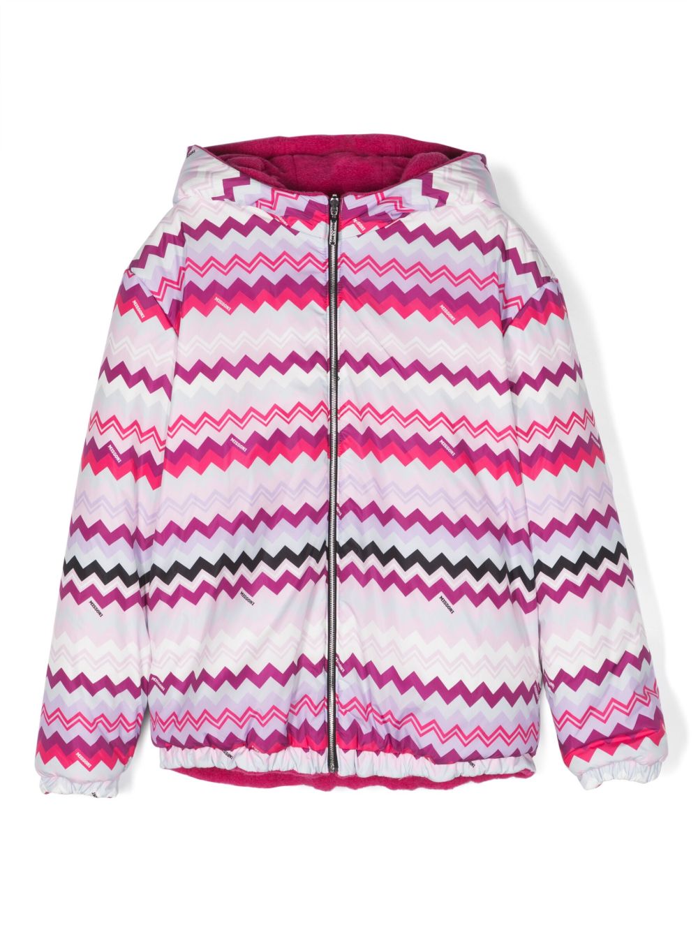 Missoni Kids Z字形图案连帽夹克 - 粉色