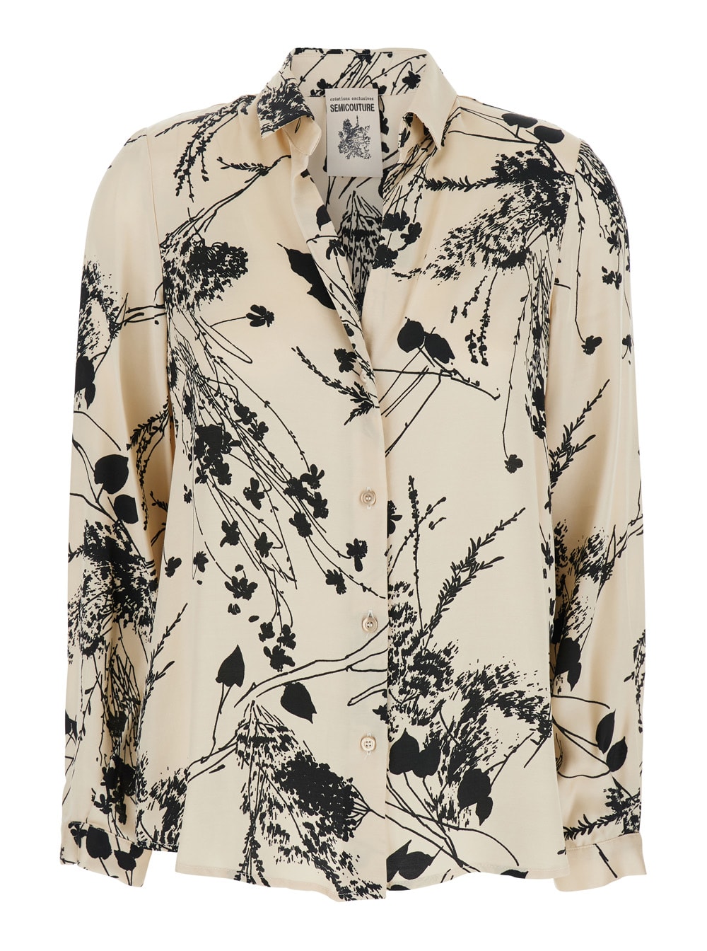 SEMICOUTURE ava White And Black Shirt With All-over Floral Motif In Viscose Woman