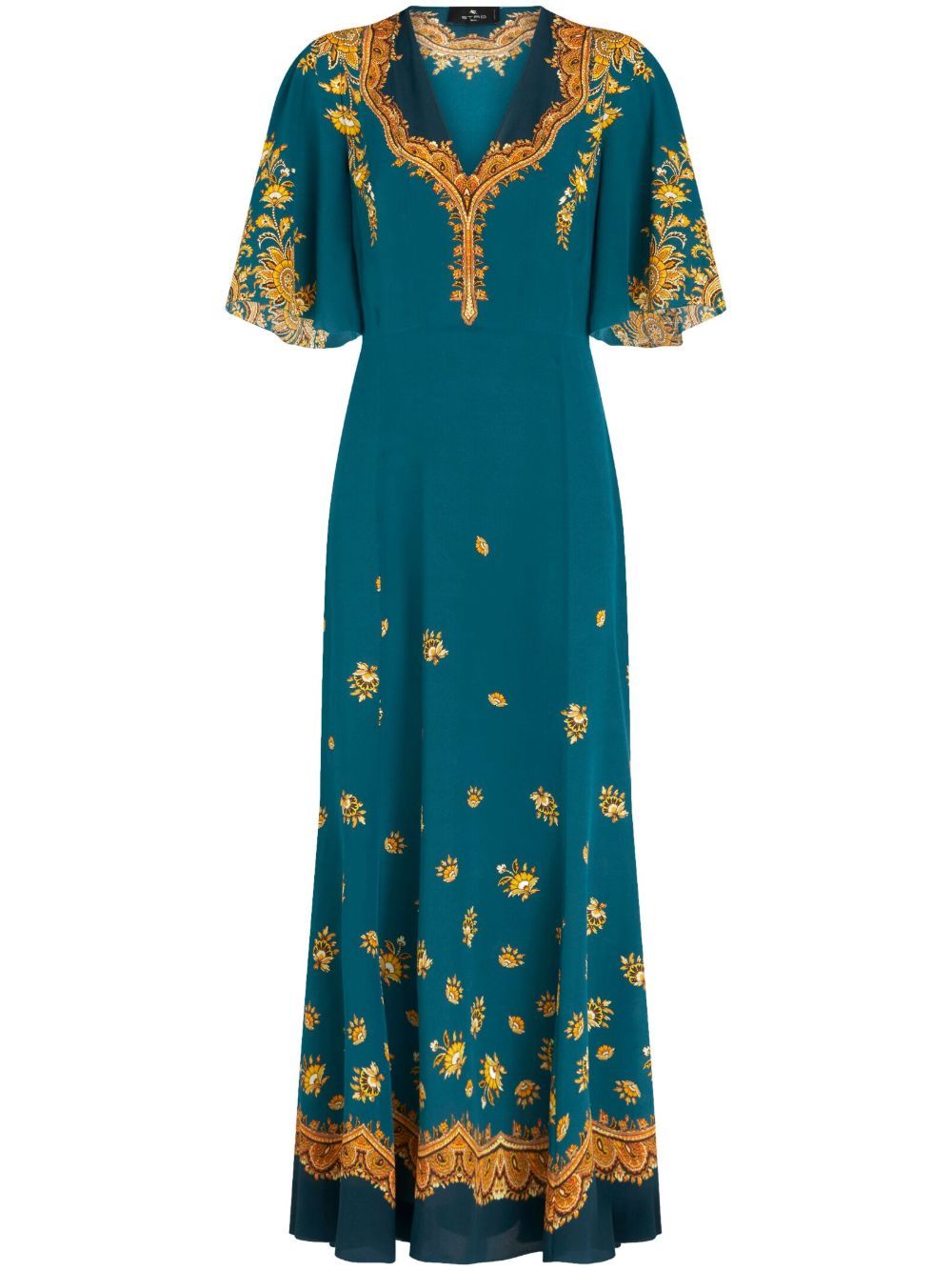 ETRO 花卉印花真丝连衣裙 - 蓝色