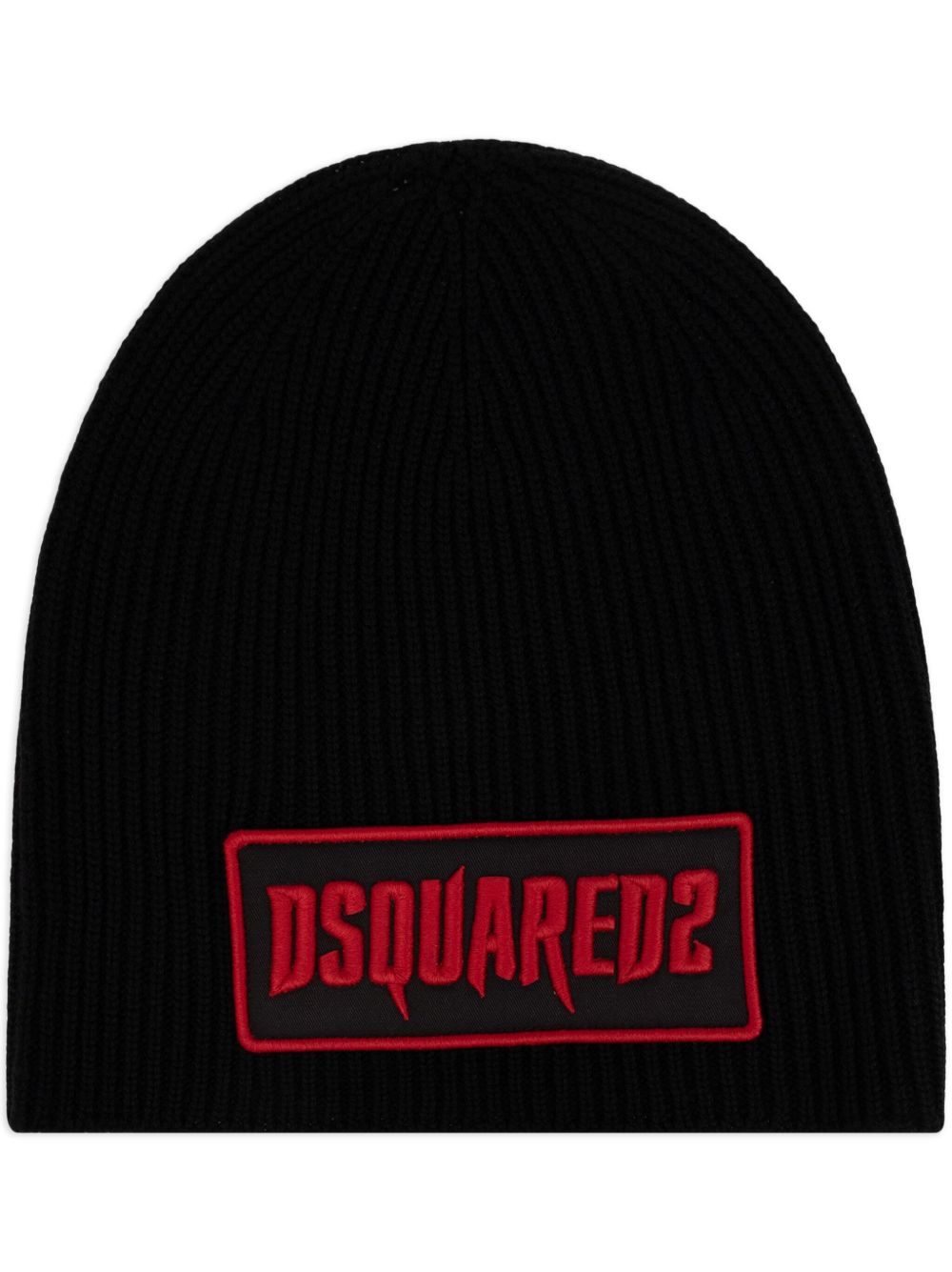 DSQUARED2 logo贴花羊毛套头帽 - 黑色