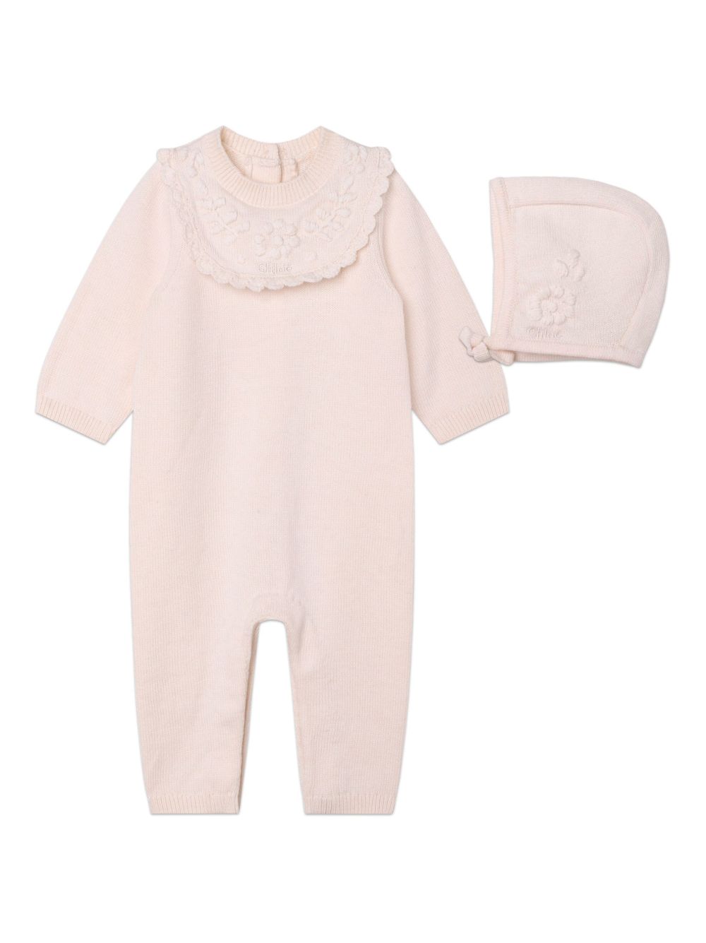 Chloé Kids 花卉刺绣针织连体衣套装 - 粉色