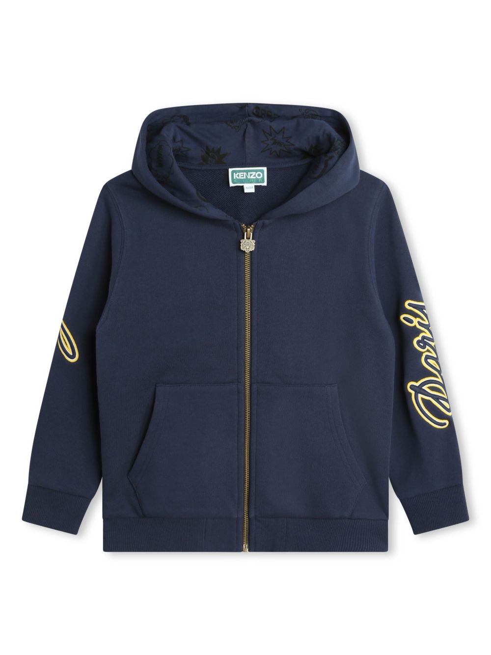 Kenzo Kids logo刺绣拉链开合棉连帽衫 - 蓝色