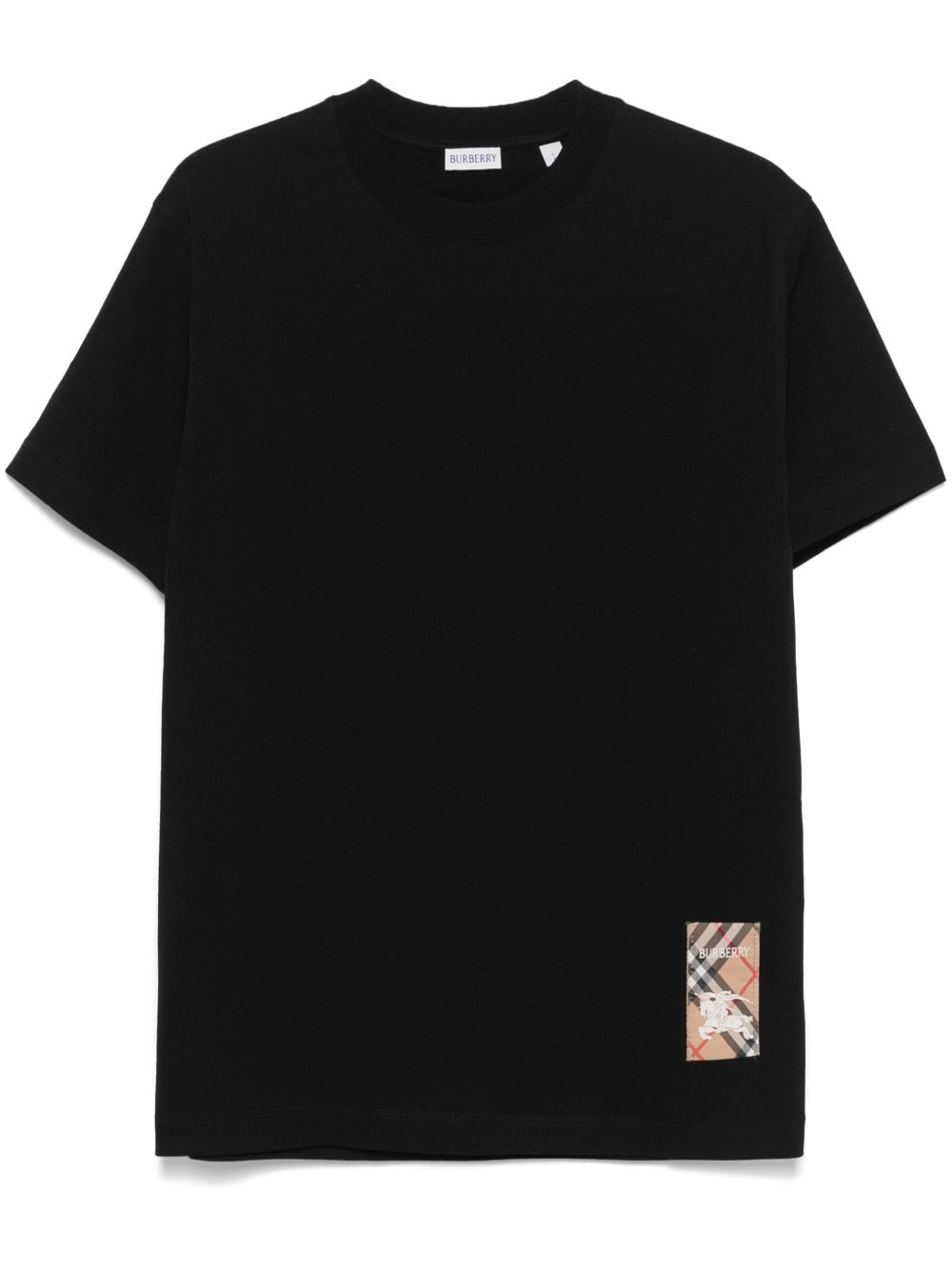 Burberry 格纹标贴棉T恤 - 黑色