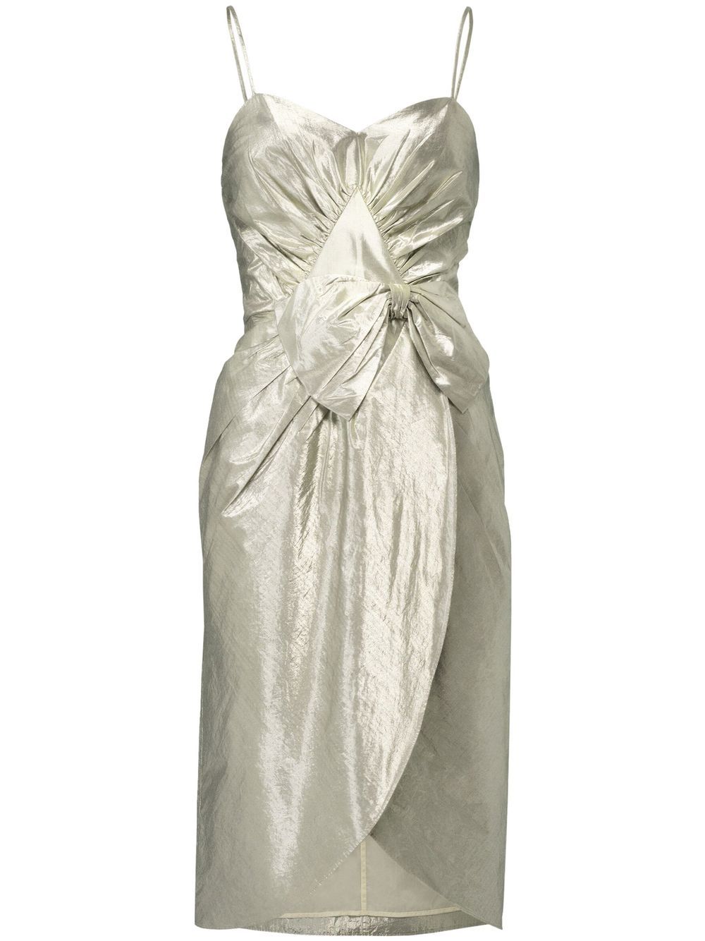Maison Margiela 蝴蝶结细节金银丝中长连衣裙 - 银色