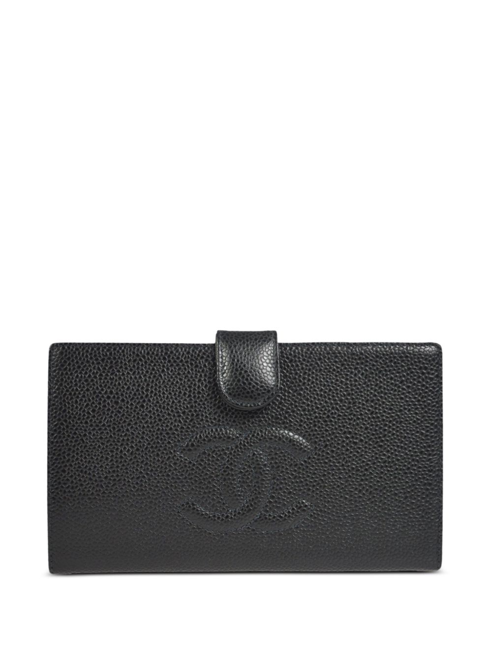CHANEL Pre-Owned CC 缝线长款钱包（2005年典藏款） - 黑色