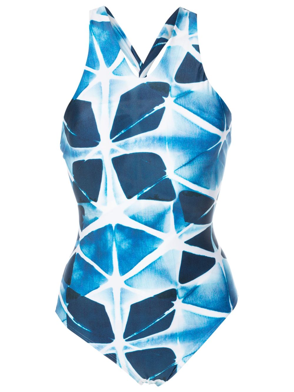 Lenny Niemeyer Shibori 印花交叉带连体泳衣 - 蓝色
