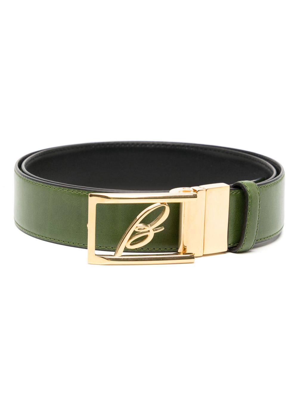 Brioni logo扣环双面皮质腰带 - 绿色