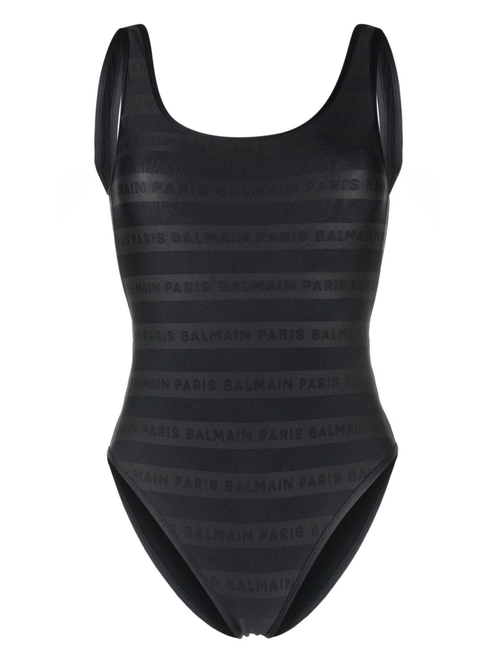 Balmain logo印花大圆领连体泳衣 - 黑色