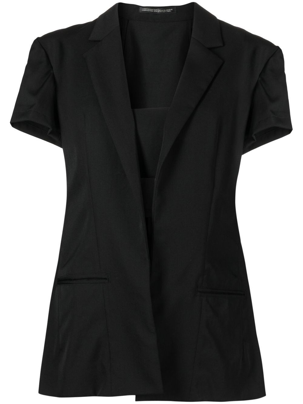 Yohji Yamamoto 短袖羊毛西装夹克 - 黑色