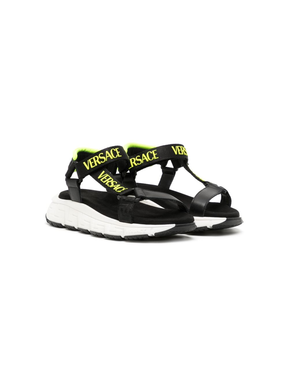 Versace Kids logo印花魔术贴凉鞋 - 黑色