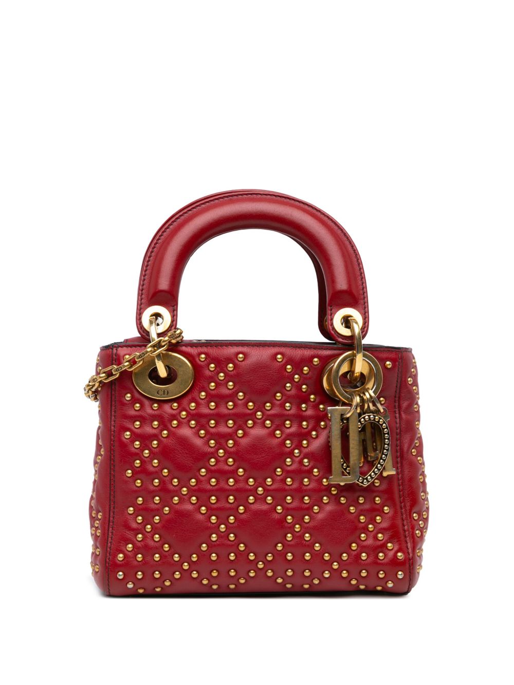 Christian Dior Pre-Owned Cannage Studded Supple Lady Dior 迷你小羊皮斜挎包（2017年典藏款） - 红色
