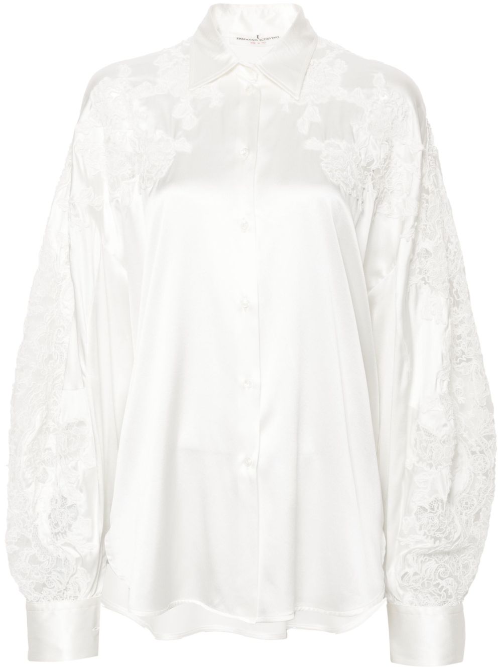 Ermanno Scervino 蕾丝拼接缎面衬衫 - 白色