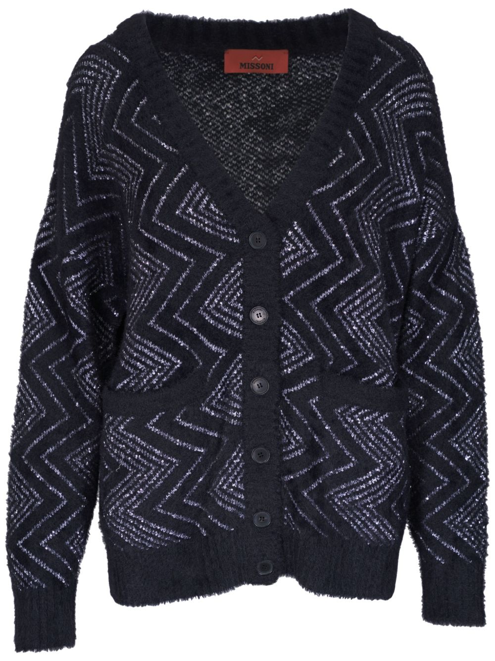 Missoni Z字形图案编织排扣开衫 - 黑色