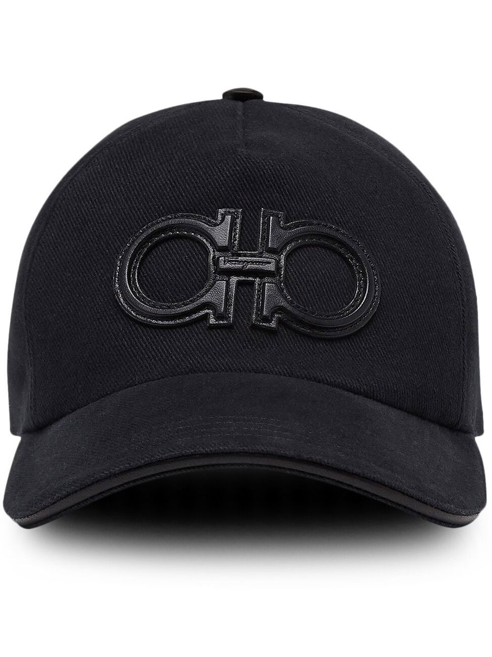 Ferragamo 皮质贴花logo棒球帽 - 黑色